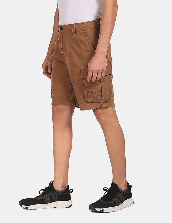 Aeropostale Men Brown Mid Rise Check Cargo Shorts