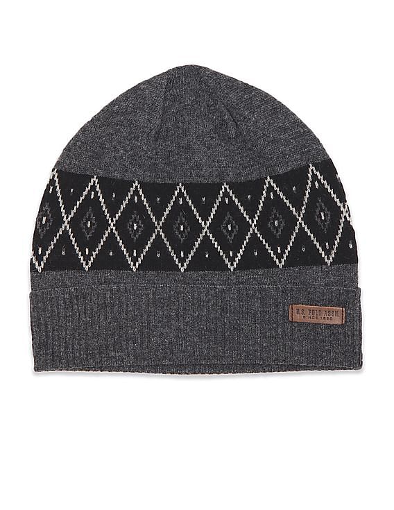 U.S. Polo Assn. Men Grey Patterned Weave Beanie Cap