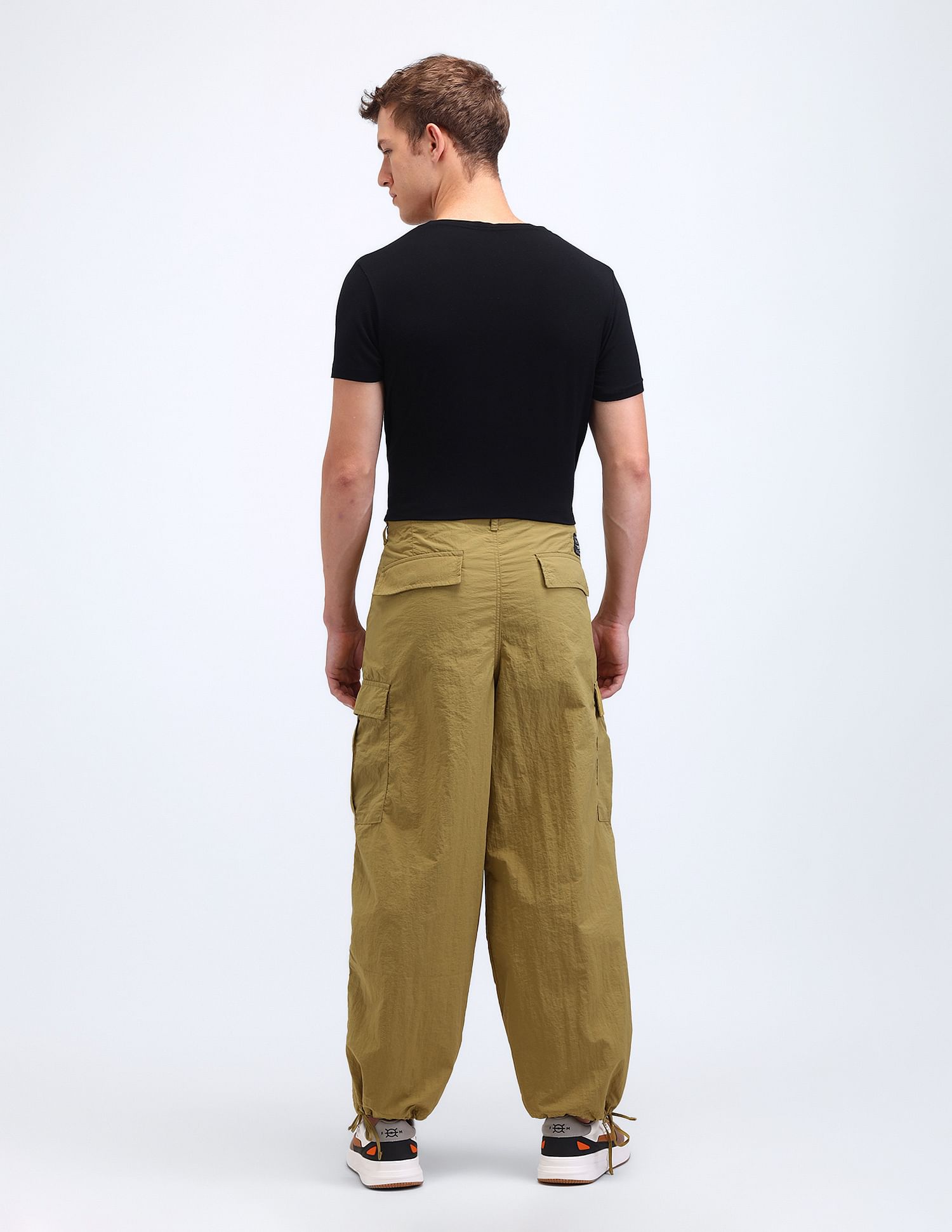 Flying Machine Loose Fit Solid Cargo Trousers
