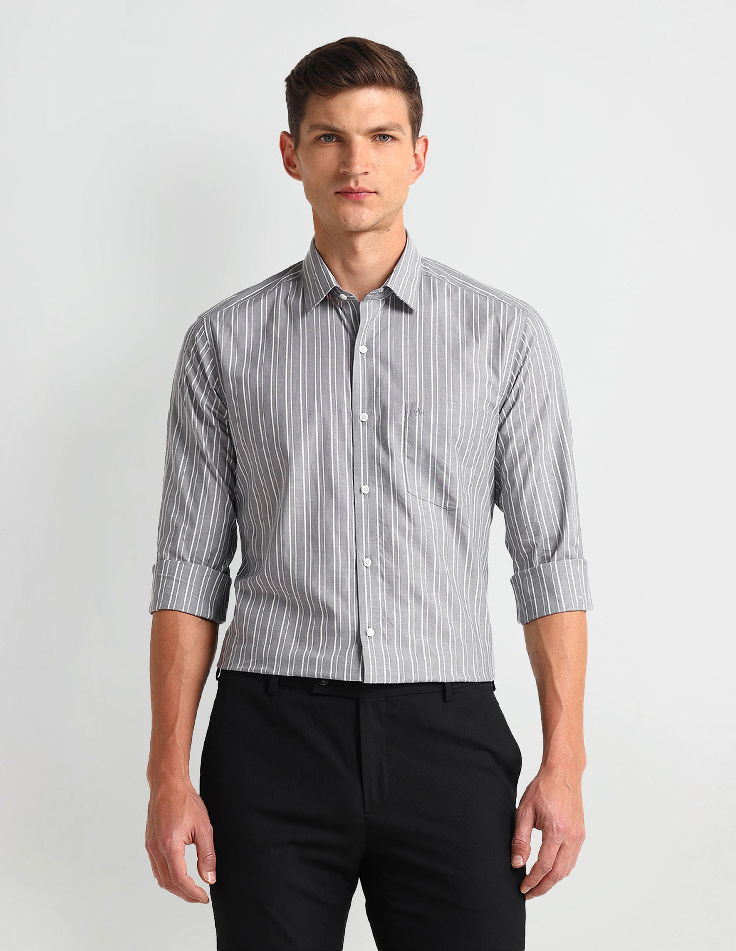 Arrow Manhattan Slim Vertical Striped Cotton Shirt