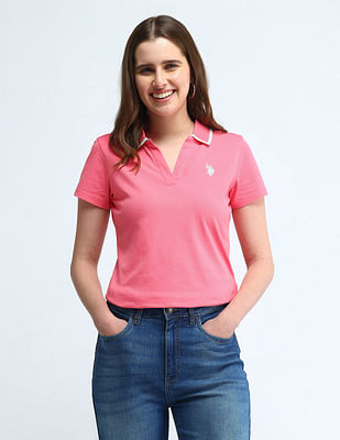 U S Polo Assn Women Tipped Collar Solid Polo Shirt