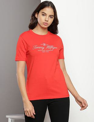 Tommy Hilfiger Women's Signature Crewneck T-Shirt - Brown - Xs