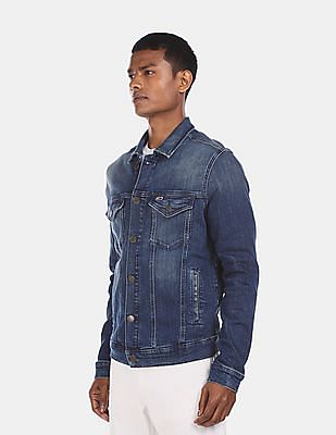 Buy Tommy Hilfiger Men Blue Regular Fit Washed Trucker Denim