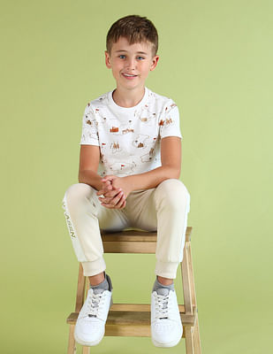 U S Polo Assn Kids Boys All Over Printed Regular Fit T-Shirt