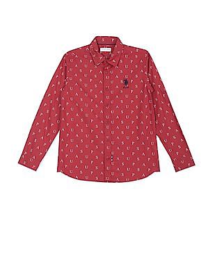 U S Polo Assn Kids Boys Spread Collar Printed Shirt