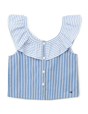 Tommy Hilfiger Girls Mixed Stripe Frill Top