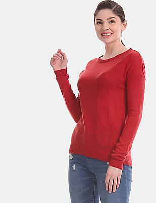 red crew neck sweater women's