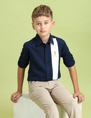 U S Polo Assn Kids Boys Colour Blocked Regular Fit Shirt