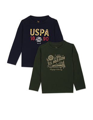 U S Polo Assn Kids Boys Olive and Black Brand Print T-Shirt - Pack Of 2