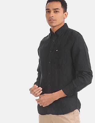 slim fit black button down