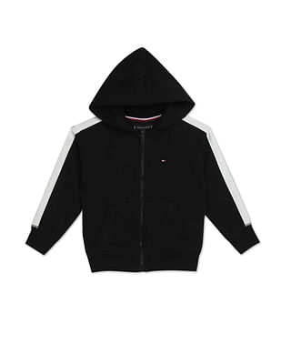 Tommy Hilfiger Kids Boys Black Zip-Up Brand Taped Hooded Sweatshirt