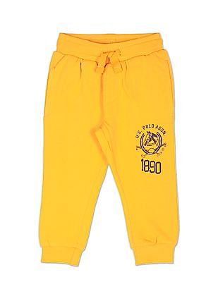 U S Polo Assn Kids Boys Mustard Mid Rise Brand Print Joggers