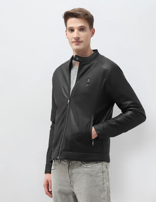 Buy U.S. Polo Assn. Denim Co. Regular Fit Solid Leather Jacket