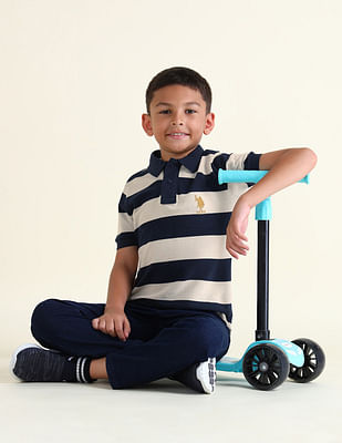 U S Polo Assn Kids Boys Horizontal Striped Regular Fit Polo Shirt