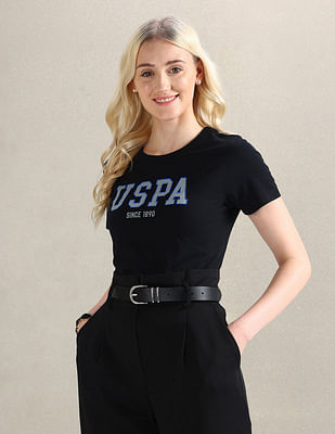 U S Polo Assn Women HD Brand Print Cotton T-Shirt