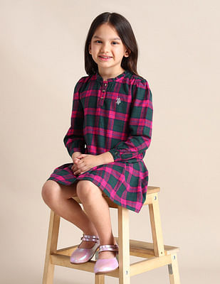 U S Polo Assn Kids Girls Regular Fit Checked Top