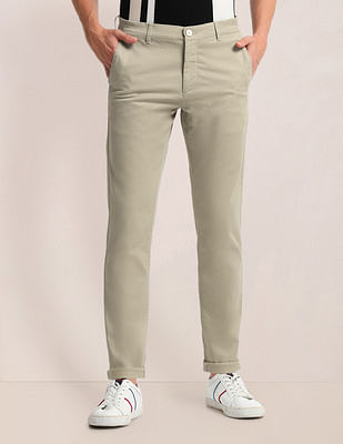 U S Polo Assn Printed Slim Straight Fit Satin Chinos