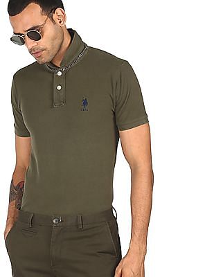 U S Polo Assn Men Olive Solid Polo T-Shirt