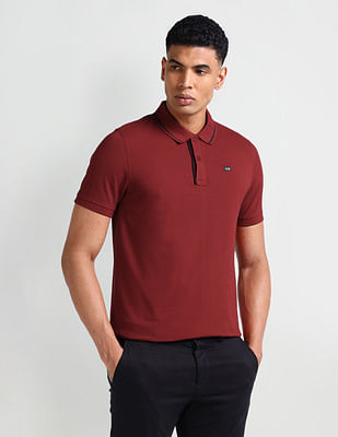 Arrow Sport Striped Collar Solid Polo Shirt