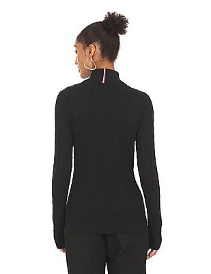 Buy Tommy Hilfiger Women Black Juniper Cable Knit Zip Front