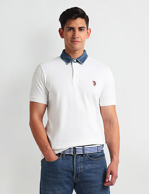 U S Polo Assn Denim Co Solid Denim Collar Polo Shirt