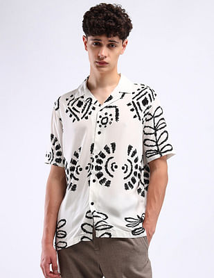 Flying Machine Cuban Collar All-Over Print Shirt