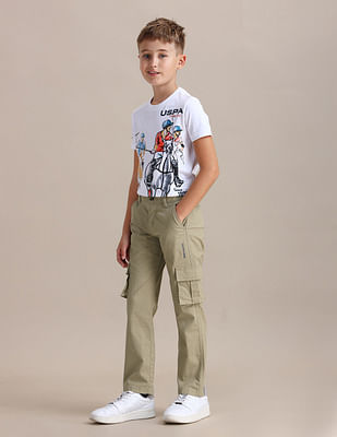 U S Polo Assn Kids Boys Solid Relaxed Fit Trousers