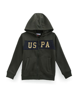 U S Polo Assn Kids Boys Brand Print Hooded Sweatshirt