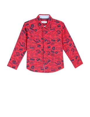 U S Polo Assn Kids Boys Brand Print Cotton Shirt