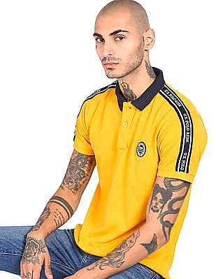 U S Polo Assn Men Yellow Cotton Brand Tape Polo Shirt