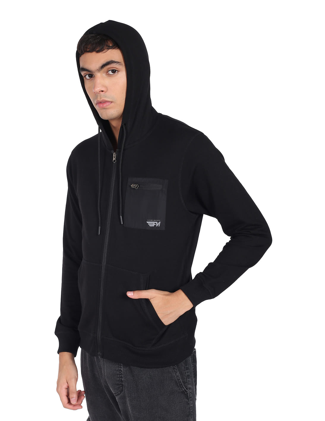 Buy Flying Machine Zip Up Solid Hooded Sweatshirt - NNNOW.com