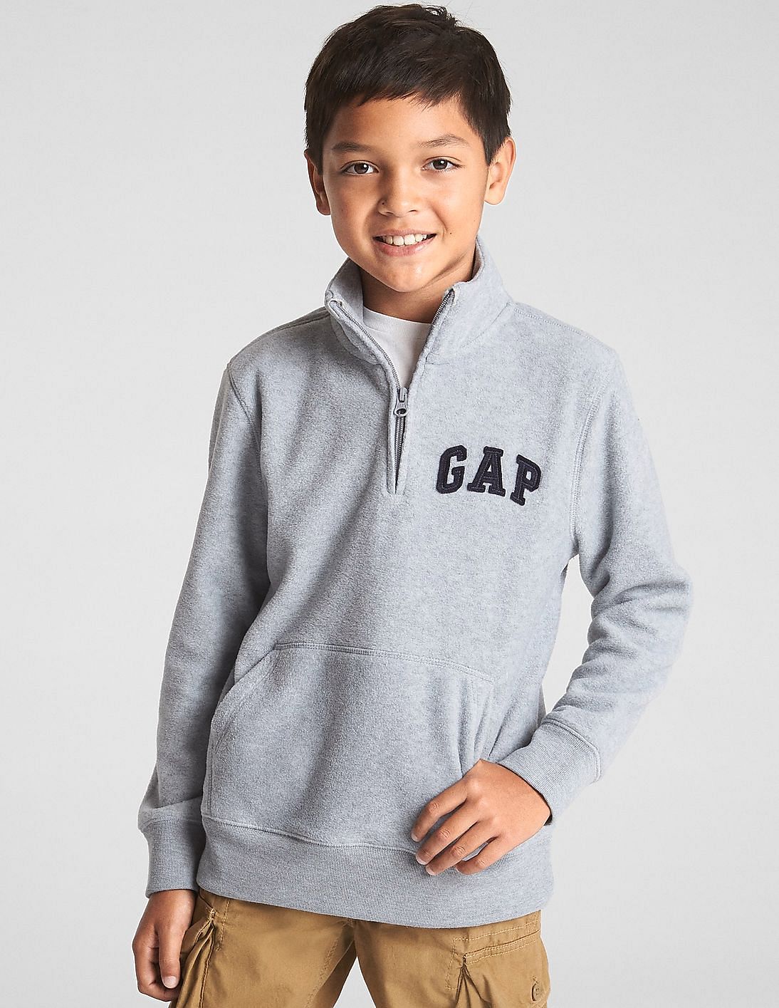 Buy GAP Boys Boys Grey Logo Quarter-Zip Sweatshirt - NNNOW.com