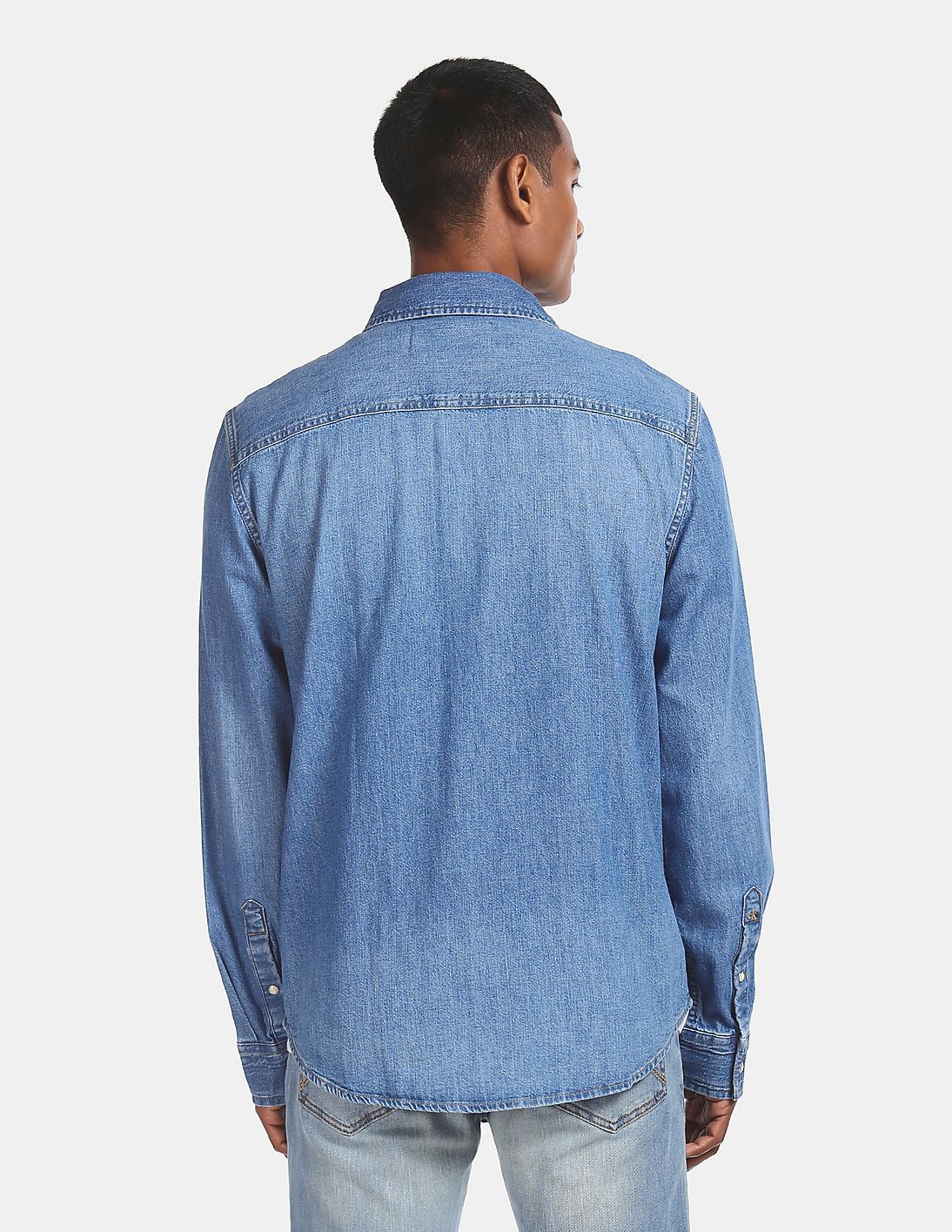 Buy Calvin Klein Men Indigo Washed Patch Pocket Denim Shirt