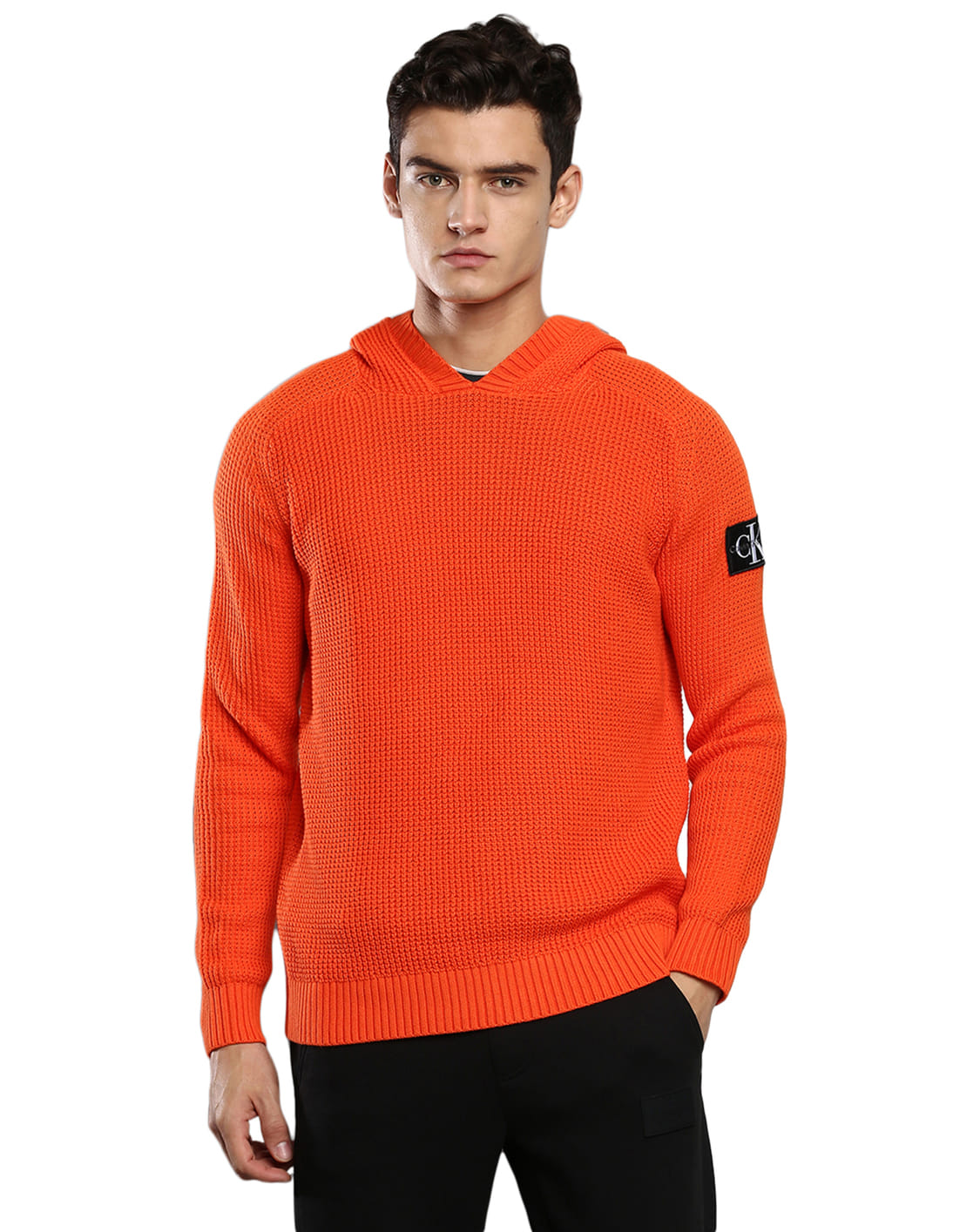 calvin klein orange sweater dress Calvin Klein Womens Logo Colorblock Smocked Waistband Jogger 27" Inseam, Burnt Ginger, Small at Amazon Women's Clothing store