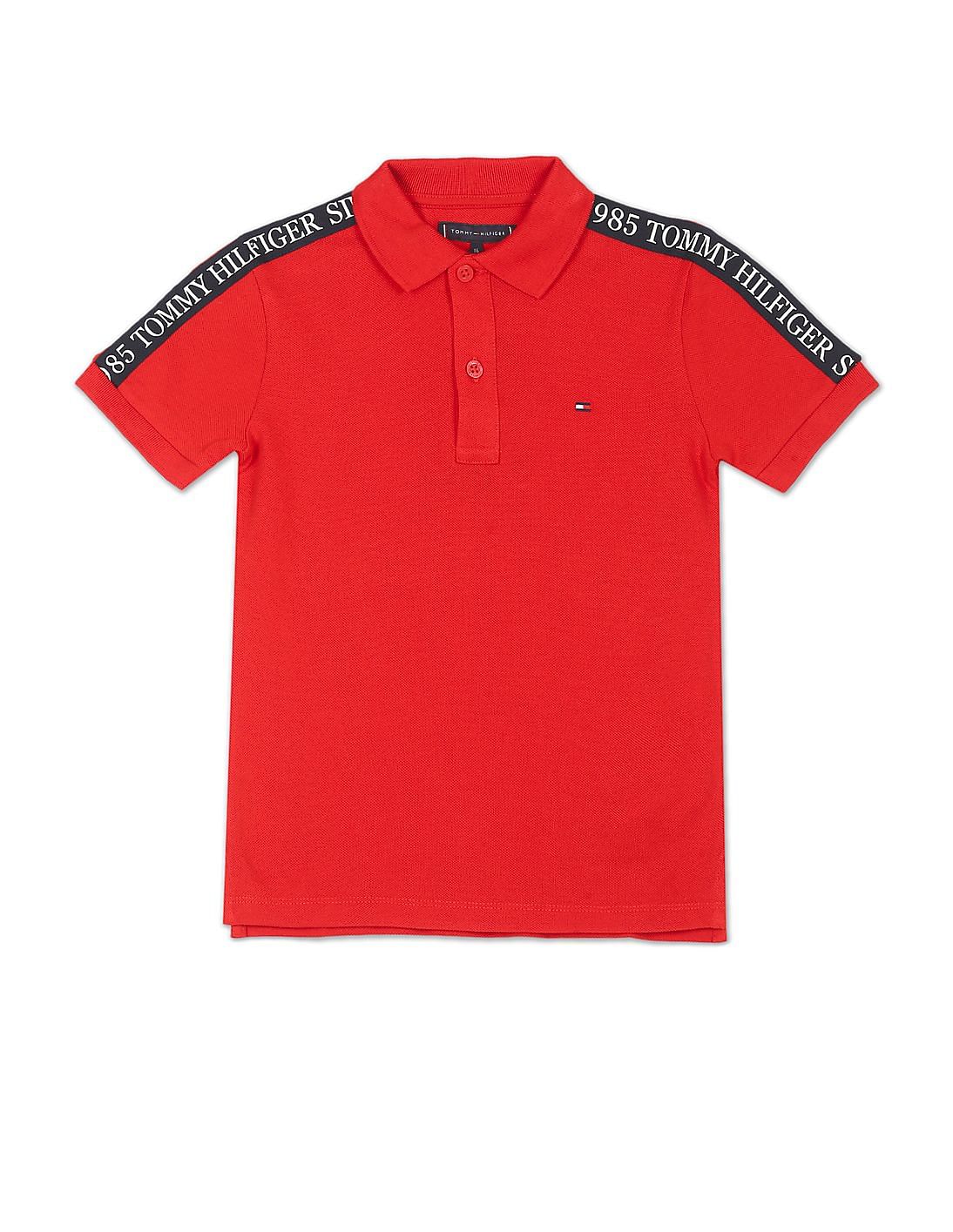 Buy Tommy Hilfiger Kids Boys Red Pique Brand Tape Polo Shirt - NNNOW.com