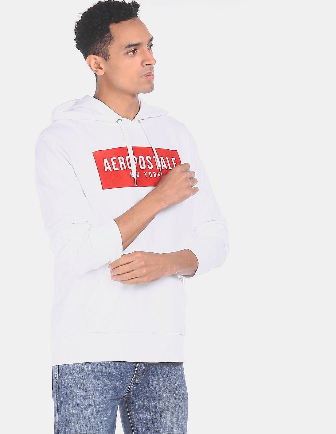 Buy Aeropostale Men White Drawstring Hood Brand Print Sweatshirt ...