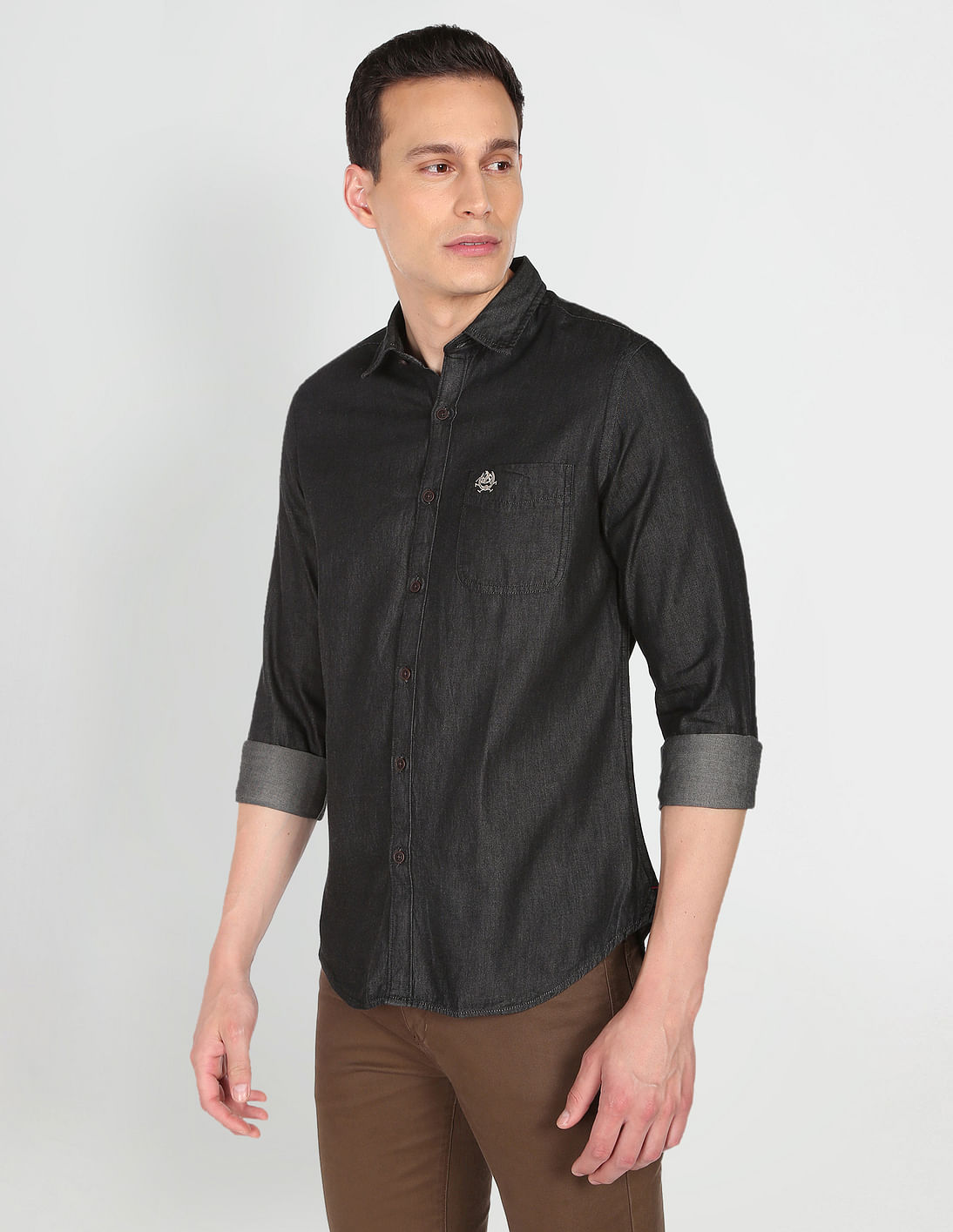 EMRISH Denim Double Pocket Black Long Sleeve Men's Casual Shirt (Denim-Black_L)  : Amazon.in: Clothing & Accessories