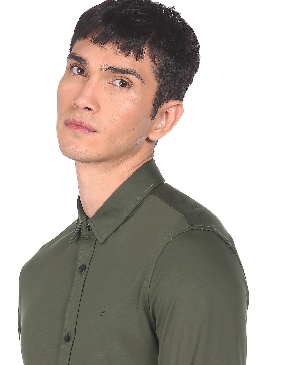 Buy Calvin Klein Men Olive Slim Fit Smooth Cotton Casual Shirt