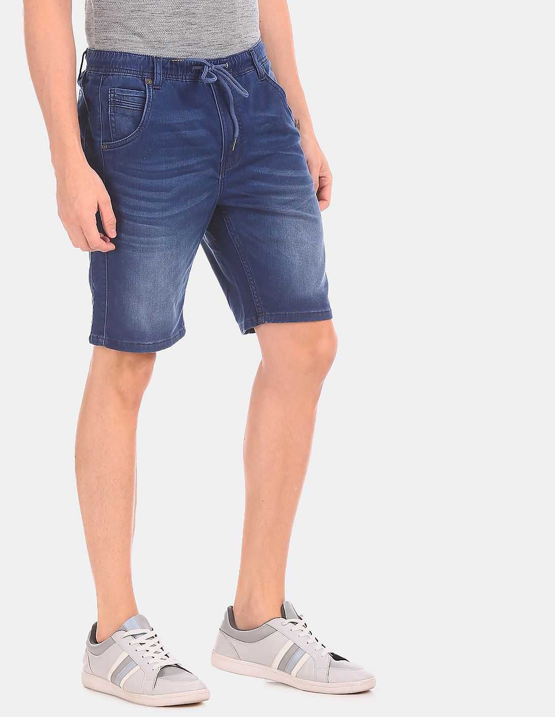 drawstring blue jean shorts