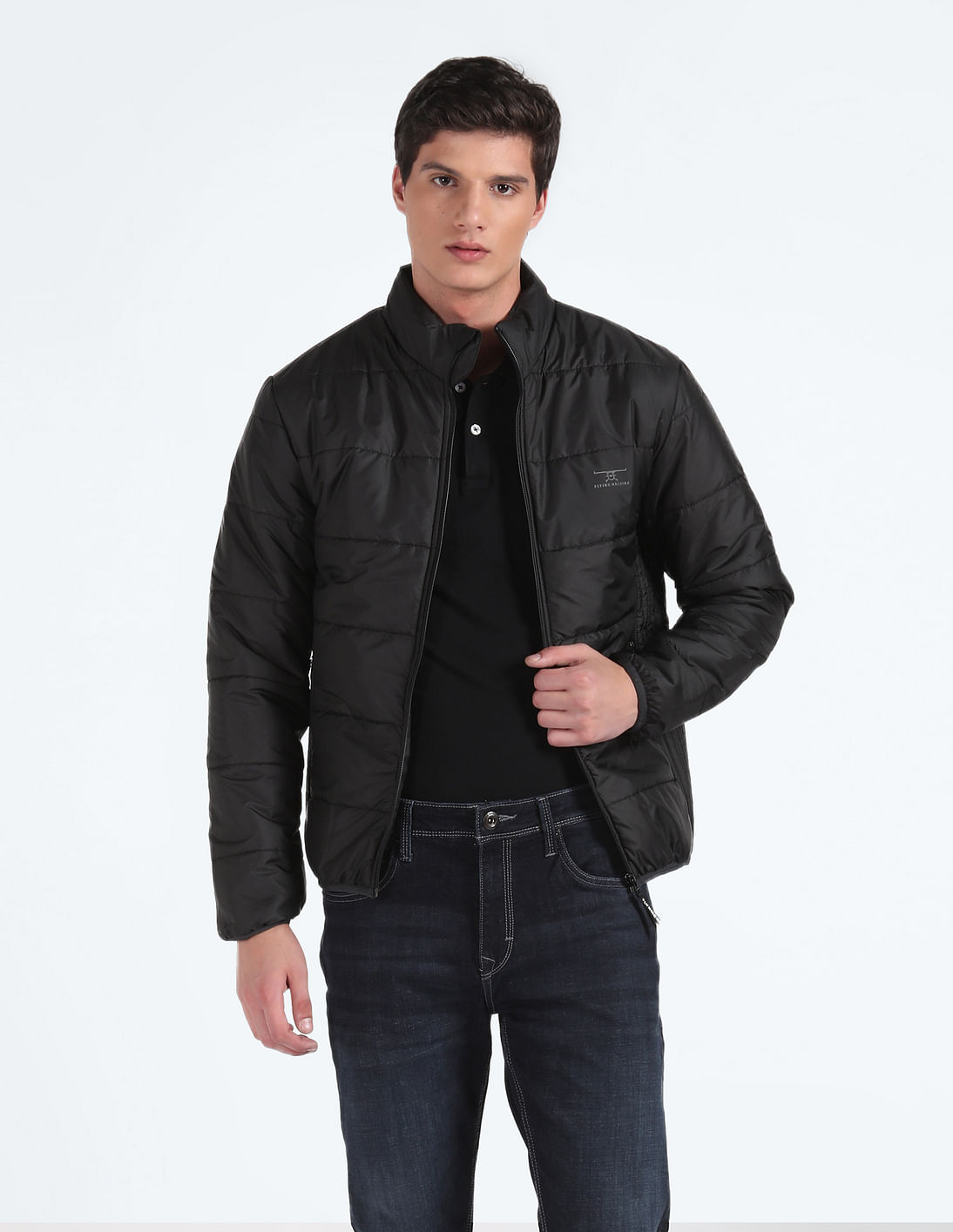 Buy Flying Machine Stand Collar Solid Quilted Jacket - NNNOW.com