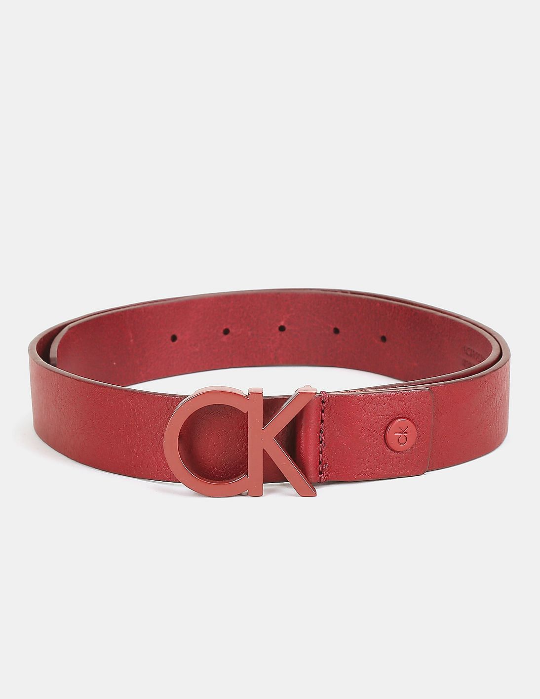 Buy Calvin Klein Men Red Adjustable Logo Buckle Leather Belt 