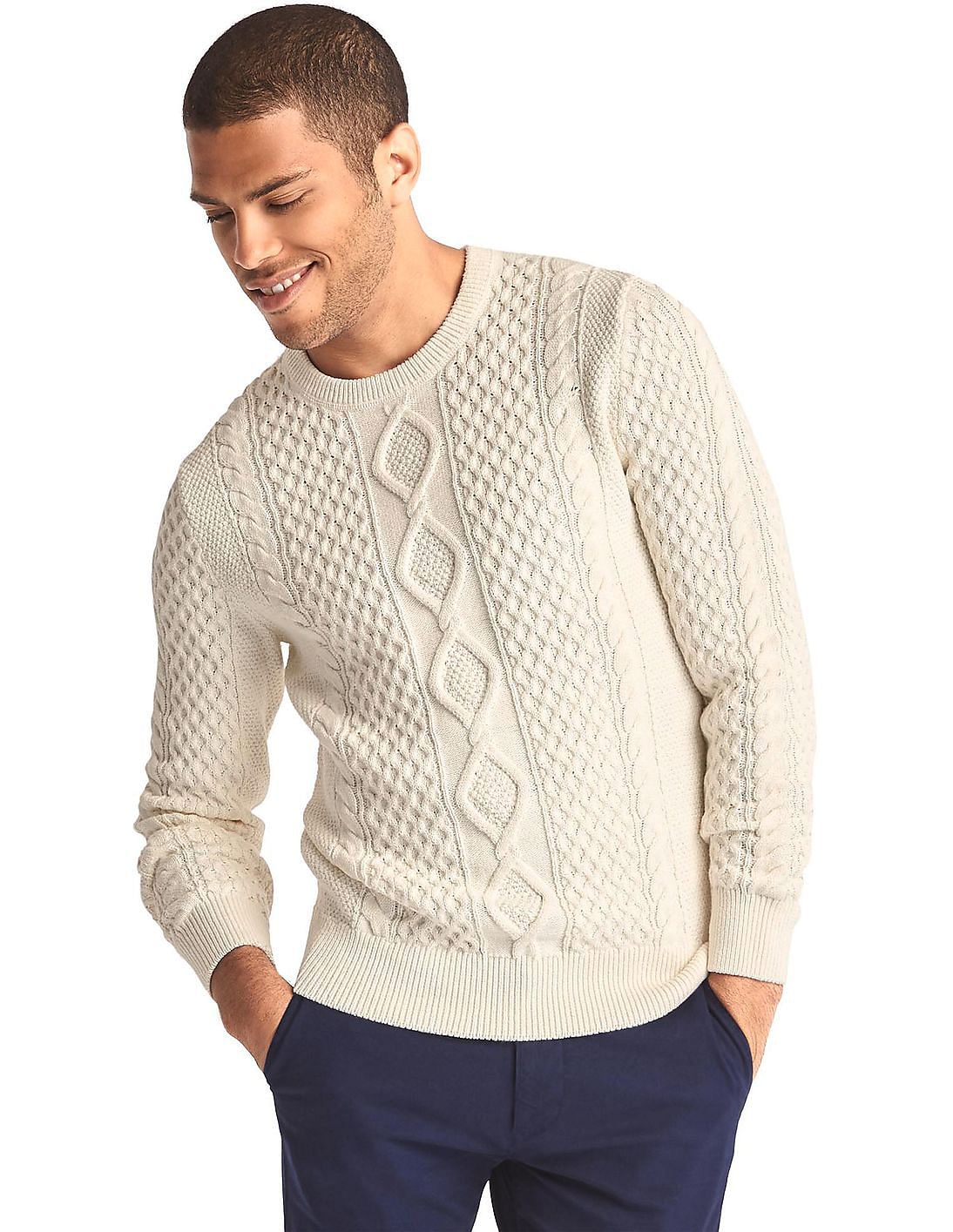 Buy GAP Men White Chunky Cable Knit Sweater - NNNOW.com