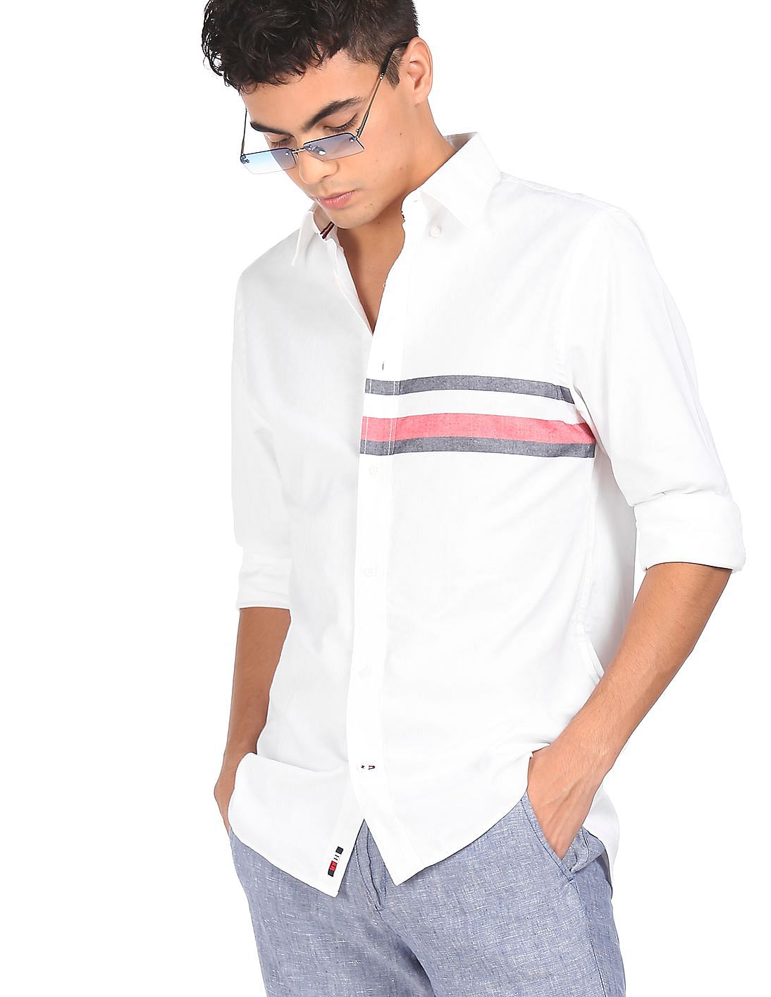 TOMMY HILFIGER Men Striped Casual White Shirt - Buy TOMMY HILFIGER Men  Striped Casual White Shirt Online at Best Prices in India