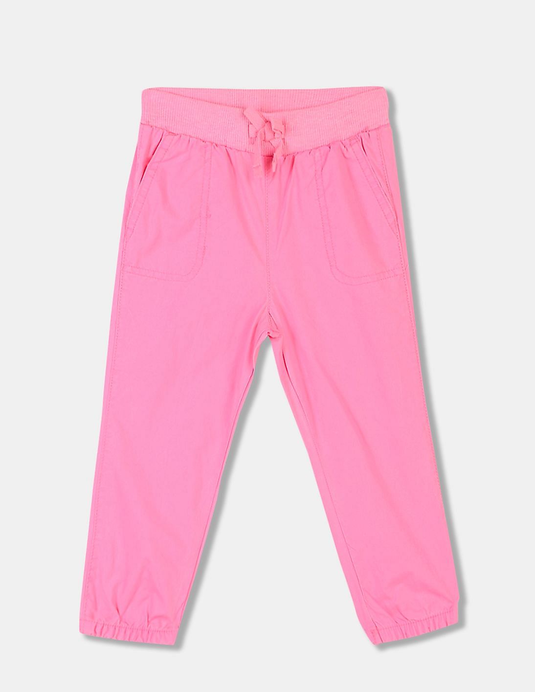 Buy The Children's Place Girls Pink Solid Knit Waistband Woven Joggers ...