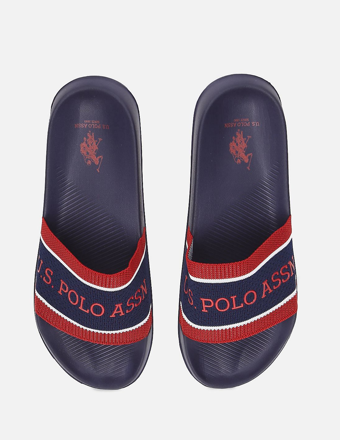 Buy U.S. Polo Assn. Men Navy Open Toe Patterned Knit Strap Slides ...