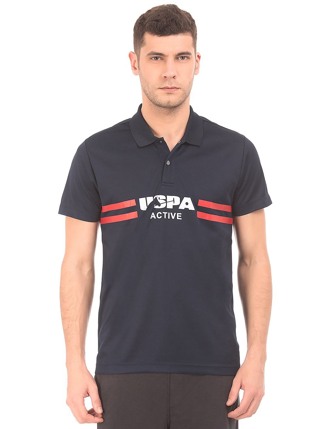 Buy USPA Active Men Striped Chest Active Polo Shirt - NNNOW.com