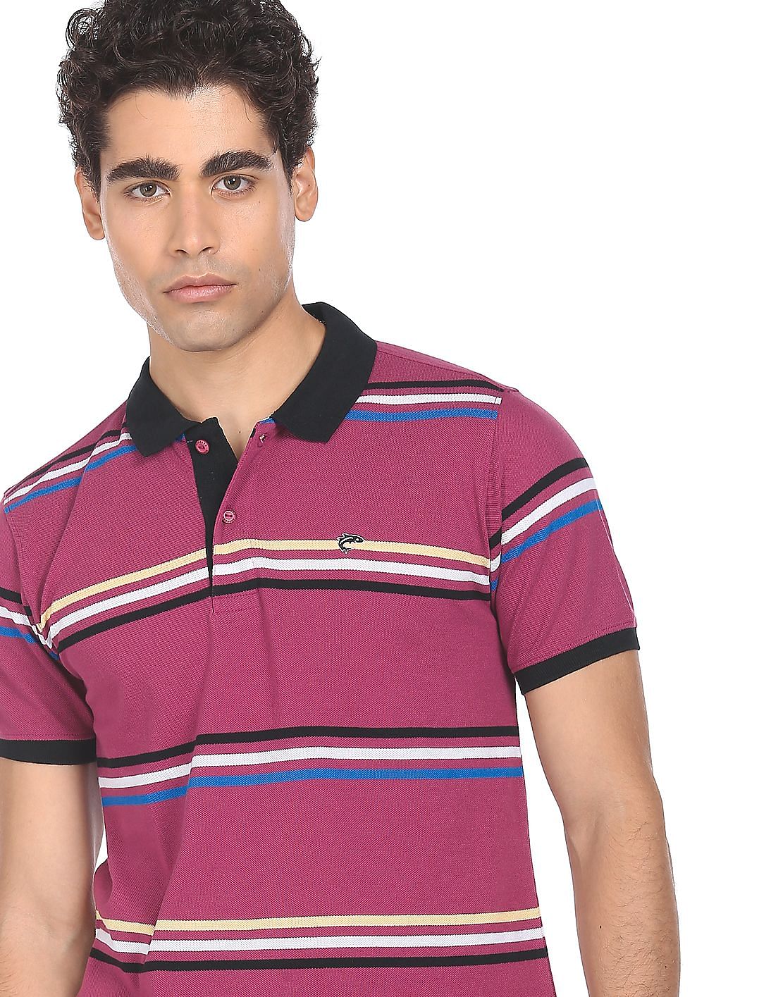 purple striped polo