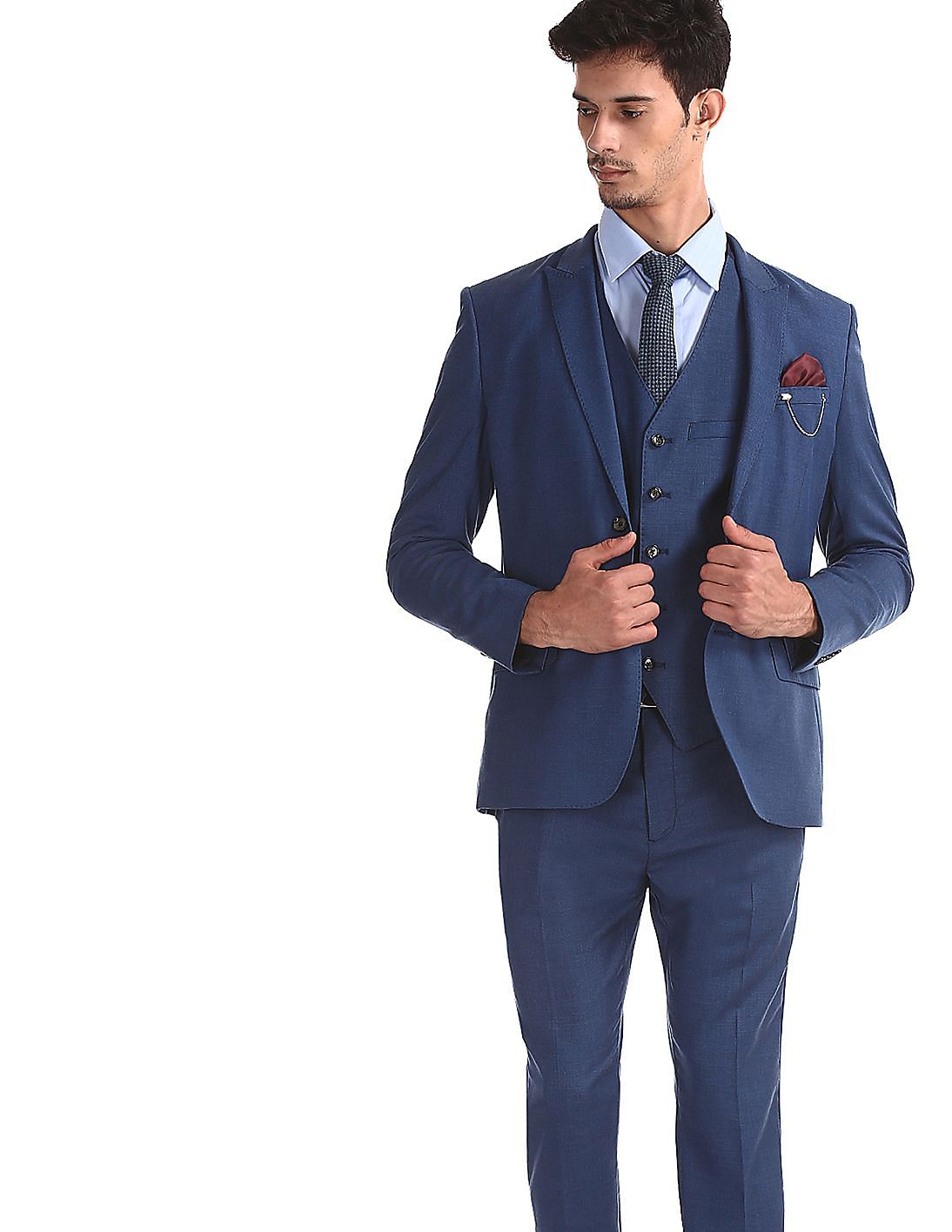 Buy Arrow Blue Peak Lapel Collar Three Piece Suit - NNNOW.com