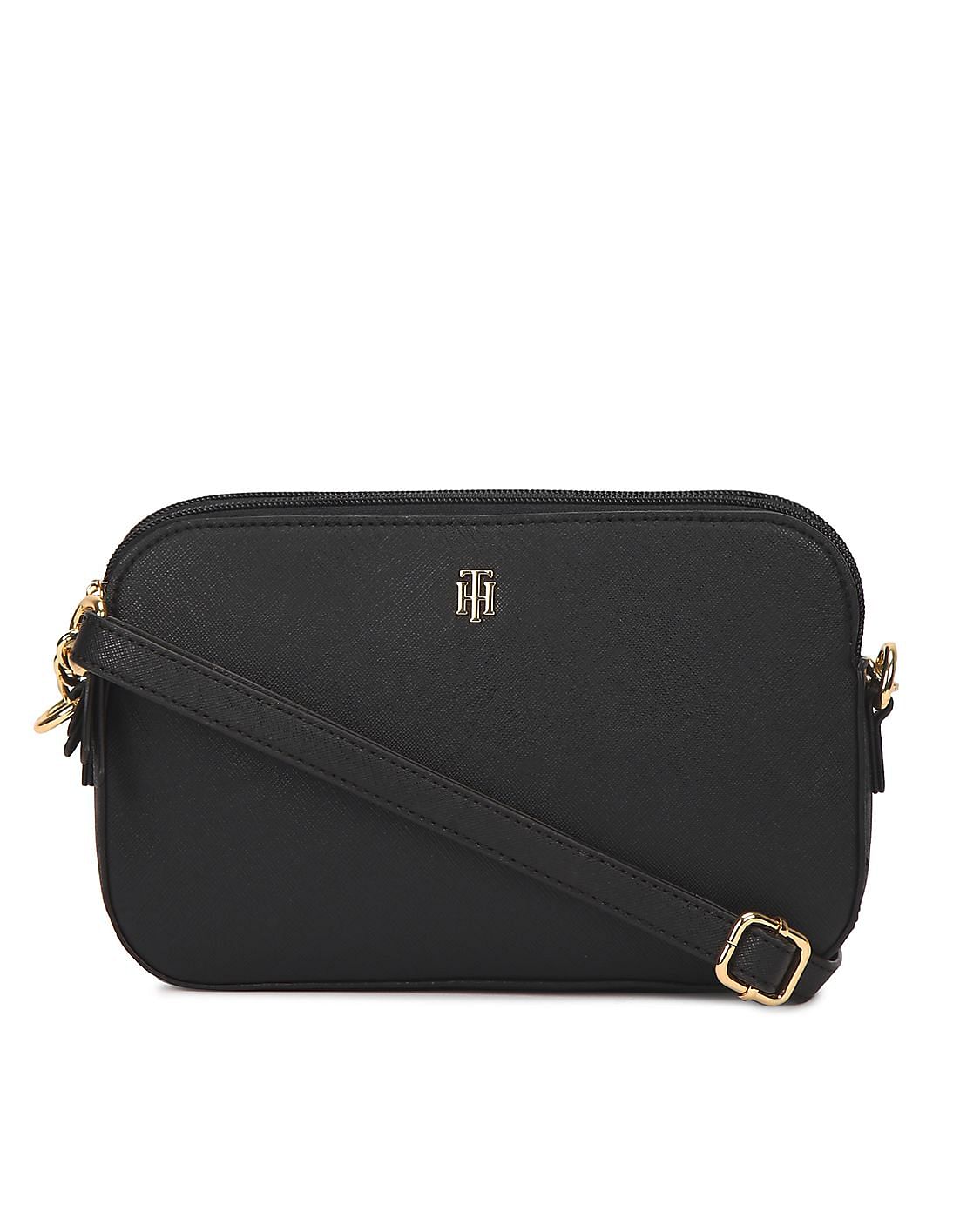 Buy Tommy Hilfiger Women Black Metallic Logo Solid Sling Bag - NNNOW.com