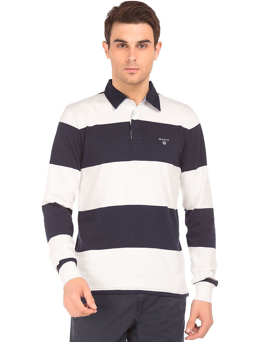 Buy Gant Men Striped Long Sleeve Polo Shirt - NNNOW.com